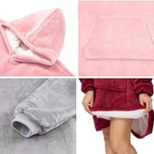 Bluza z kapturem koc kocobluza różowa gruba oversize ciepła na zimę futrzak