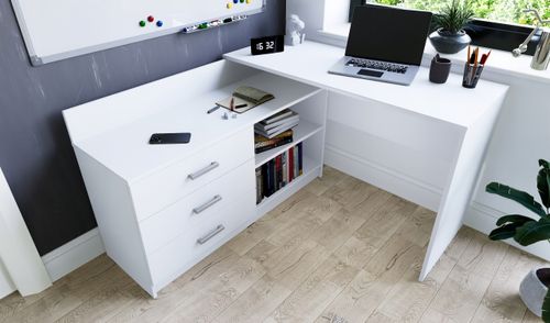 Funkcjonalne biurko narożne Omega w kształcie litery L - 3 szuflady na Arena.pl