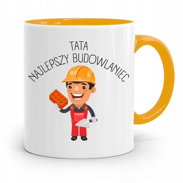 Kubek Żółty Dzień Ojca Najlepszy Budowlaniec Z Nadrukiem Ze Zdjęciem zdjęcie 1