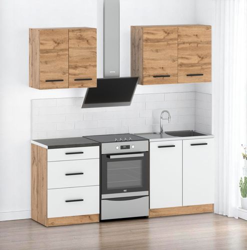 Meble kuchenne modułowe małe z blatem pojemne 2m wotan dąb wotan biały mat na Arena.pl