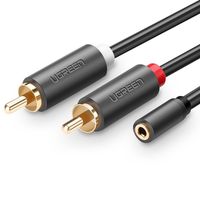 kabel przewód audio 3.5mm mini jack żeński - 2rca męski 25cm szary