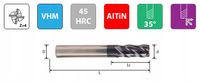 Frez węglikowy VHM Fi8mm 4pióra 45HRC AlTiN