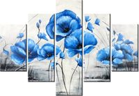 70 100CM OBRAZ 5 ELEM NIEBIESKIE MAKI DRUK PŁÓTNO