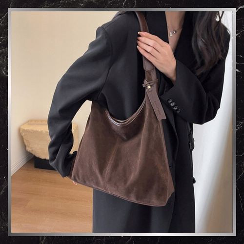 Torebka Damska Zamszowa BAD&BAGS Na Ramię Torba Pojemna Brązowa Elegancka na Arena.pl