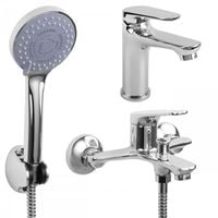 Zestaw baterii łazienkowych umywalkowa wannowo prysznicowa chrom - Yoka