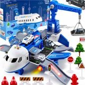 DUŻY SAMOLOT ROZKŁADANY PARKING DŹWIG POLICJA AUTA ZESTAW XXL NA PREZENT