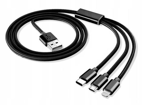 KABEL ŁADOWARKA 3w1 IPHONE / MICRO USB / TYP-C na Arena.pl