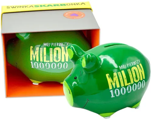 Skarbonka Świnka z napisem „MÓJ PIERWSZY MILION” na Arena.pl
