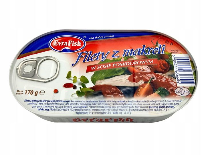 FILETY Z MAKRELI W POMIDORACH 16x 170g EVRA FISH zdjęcie 2