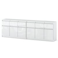 Komoda 240cm Duża Szafka Glamour Biały Połysk 6 Szuflad Nowoczesna Salon