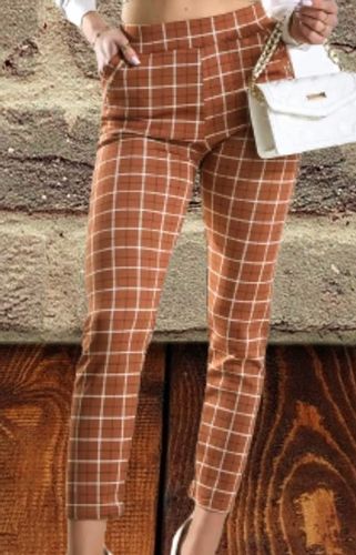 Spodnie damskie cygaretki w kratkę 7XL/8XL brązowe z kieszeniami na Arena.pl