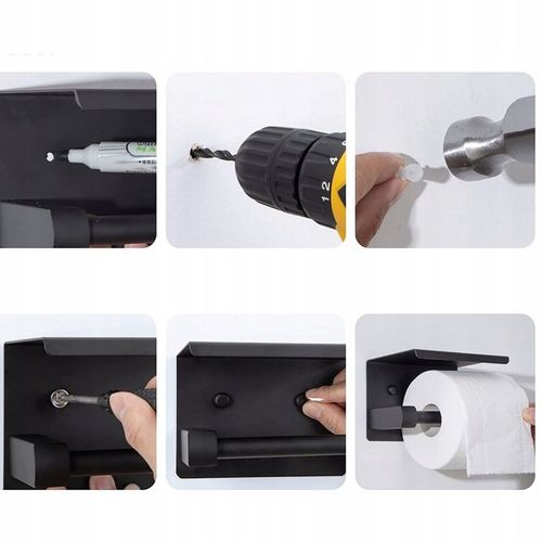 UCHWYT NA PAPIER TOALETOWY Z PÓŁKĄ CZARNY WIESZAK STALOWY ŁAZIENKA DOM WC na Arena.pl