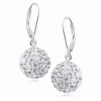 WISZĄCE SREBRNE KOLCZYKI KULKI KULECZKI 12MM KRYSZTAŁKI BIAŁE CRYSTAL BEADS