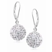 WISZĄCE SREBRNE KOLCZYKI KULKI KULECZKI 12MM KRYSZTAŁKI BIAŁE CRYSTAL BEADS