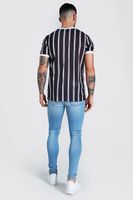 T-SHIRT MĘSKI W PASKI CZARNO BIAŁY Z HAFTEM CASUAL BOOHOO XS