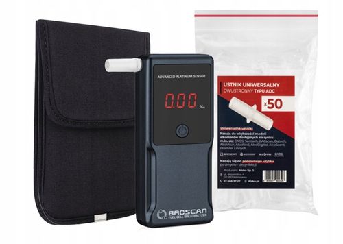 PRECYZYJNY Alkomat BACscan F-50 Ultra z kalibracją Zestaw PRO+ 50 ustników na Arena.pl