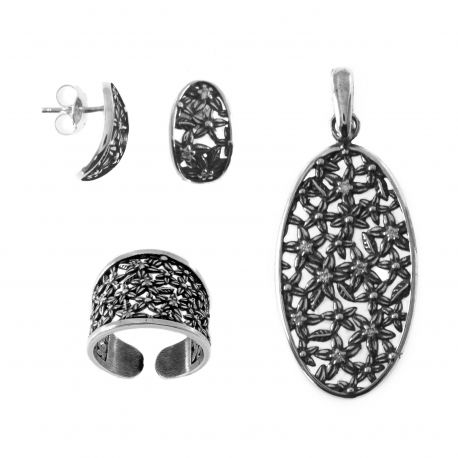 SREBRNY KOMPLET AŻUROWY KWIATY SREBRO PRÓBY 925 na Arena.pl