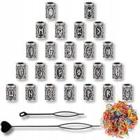 24x KORALIKI DO BRODY WŁOSÓW Z RUNAMI ZESTAW KORALIKÓW WIKING + GUMKI