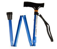 Laska inwalidzka składana z drewnianą rączką niebieska