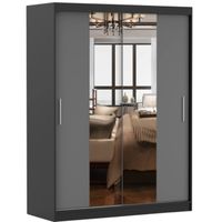 Szafa przesuwna VISTA 01 150x61 CZARNY/SZARY+LUSTRO półki PRODUCENT