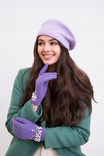 Beret damski angorowy Knitted Moments - ciepły, angora Czarny na Arena.pl