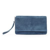 VERA PELLE torebka zamszowa kopertówka listonoszka z paskiem V008 jeansowa