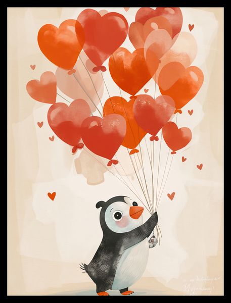 Plakat 30x40cm Pingwinek z Balonami zdjęcie 2