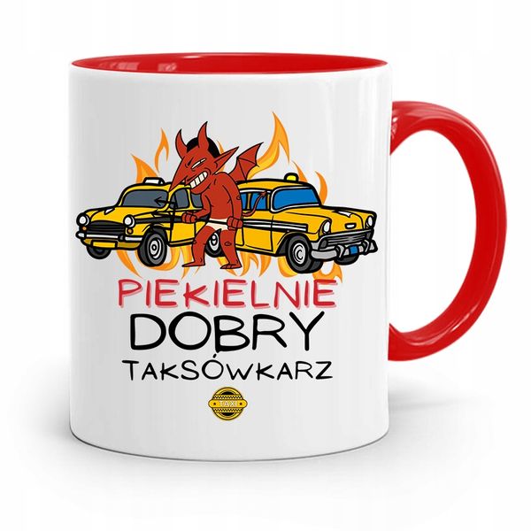 Kubek Czerwony Taksówkarza Piekielnie Dobry Z Nadrukiem Ze Zdjęciem zdjęcie 1