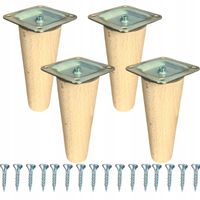 Komplet 4 x noga meblowa drewniana buk surowe 12 cm STOŻEK blacha montażowa