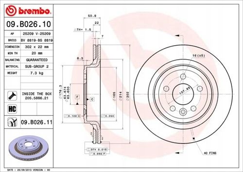 TARCZA HAM TYL 302X22 V BREMBO na Arena.pl