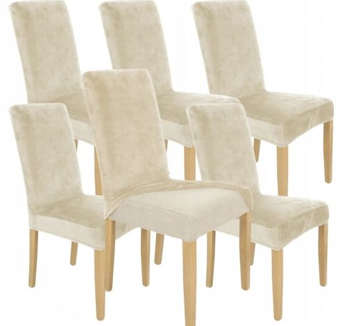 6 SZT POKROWIEC NA KRZESŁO Beż Kaszmirowy WELUR Elastyczny Gruby Pokrowce na Arena.pl