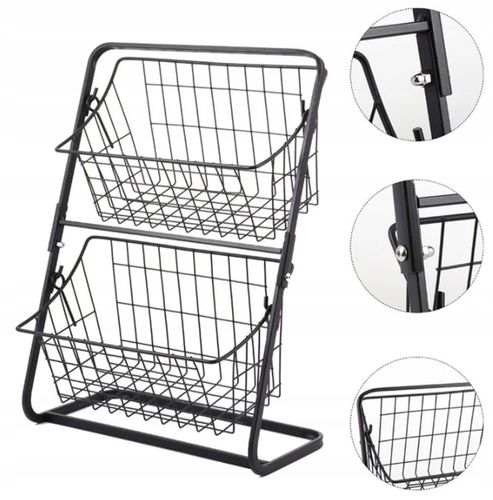 Koszyk Piętrowy Dwupoziomowy na Owoce Warzywa Czarny Organizer do na Arena.pl