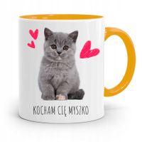 Kubek Prezent Żółty Dla Chłopaka Kocham Cie Myszko Z Nadrukiem Ze Zdjęciem