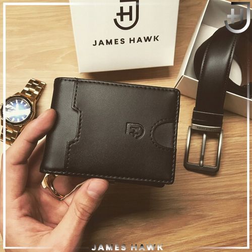 James Hawk Smart Wallet skórzany portfel męski Slim 1,5 cm Czarny Brąz na Arena.pl