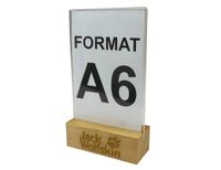 stojak na menu ulotkę plexi + drewniana podstawka z grawerem A6 10 szt