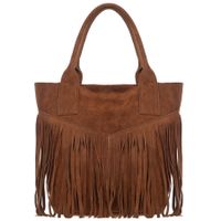 VERA PELLE torebka damska zamszowa shopper boho z frędzlami V650 brązowa