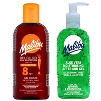 Malibu Suchy Żel Z Karotenem SPF8 200ml + Aloe Żel Po Opalaniu 200ml