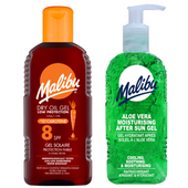 Malibu Suchy Żel Z Karotenem SPF8 200ml + Aloe Żel Po Opalaniu 200ml