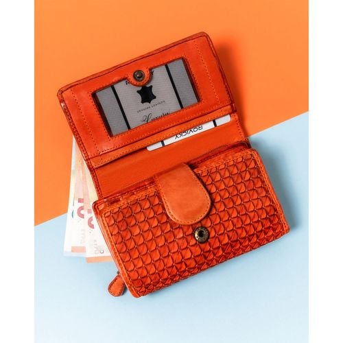 skórzany, teksturowany portfel damski z przegródkami na karty - rovicky na Arena.pl