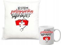 Zestaw PODUSZKA + KUBEK z nadrukiem tekstem DLA PIELĘGNIARKI NA PREZENT