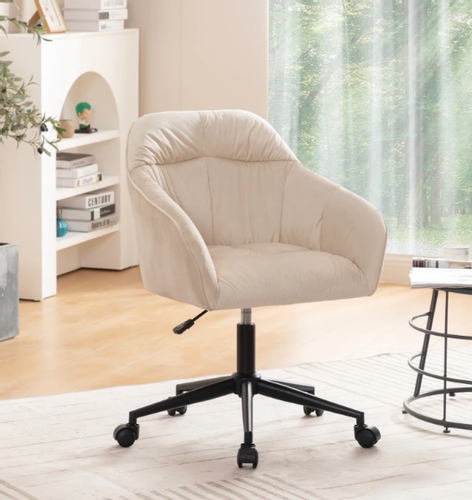Krzesło obrotowe na kółkach z regulacją wysokości aksamit złote nóżki beż na Arena.pl