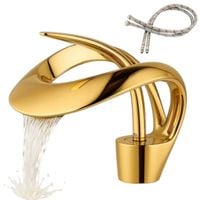 Bateria umywalkowa Złota Nowoczesny kran łazienkowy nablatowy wodospad