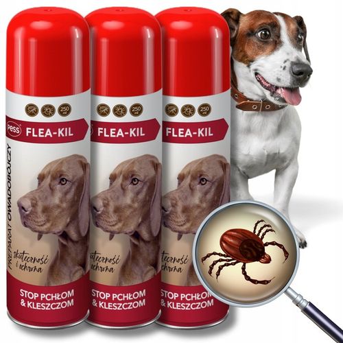 SPRAY NA PCHŁY I KLESZCZE dla PSA ROBAKI OWADY OWADOBÓJCZY 250 ml x 3 na Arena.pl