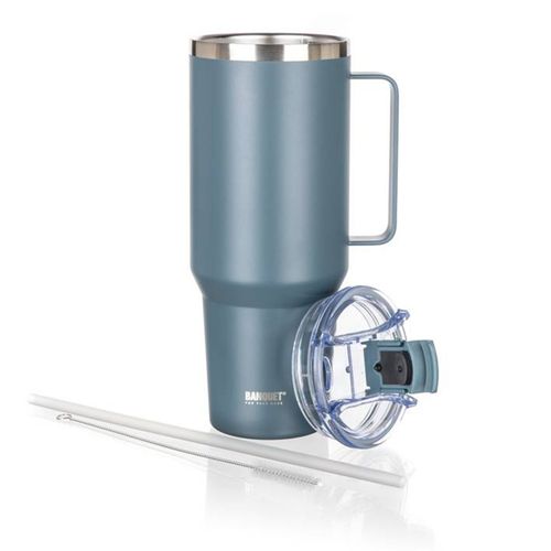 stalowy kubek termiczny termos 1200ml z rączką i słomką banquet twain szary na Arena.pl