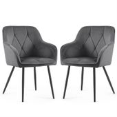 2x Krzesło welurowe tapicerowane do salonu DIAMANTE Ciemny Grafit Czarne