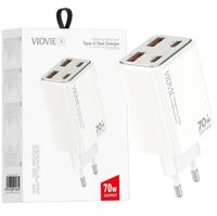 2X SZYBKA MOCNA UNIWERSALNA ŁADOWARKA SIECIOWA 70 WAT 2XUSB TYP-C 2XUSB TYP