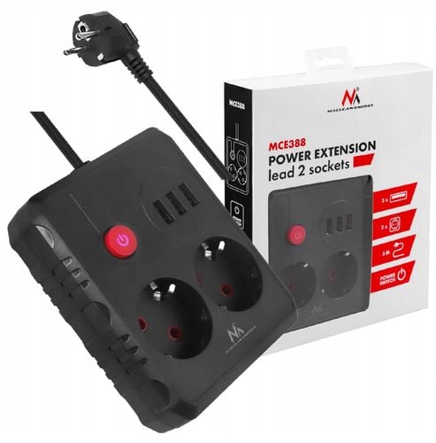 Listwa zasilająca MCE388 B. Przedłużacz 2 gniazda 3xUSB 3m na Arena.pl