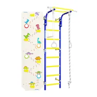 Drabinka gimnastyczna Next 1 niebieska + ścianka Dino 225 cm + huśtawka CE