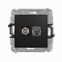 KARLIK MINI Gniazdo antenowe typu F + gniazdo RJ45 kat.6 czarny mat