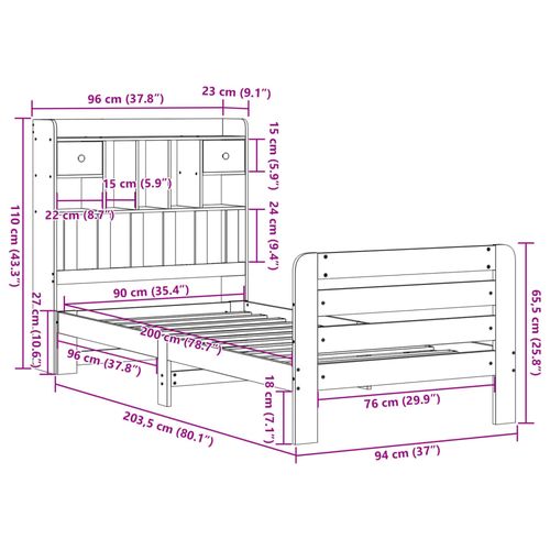 Łóżko z regałem, bez materaca, 90x200 cm, sosnowe na Arena.pl